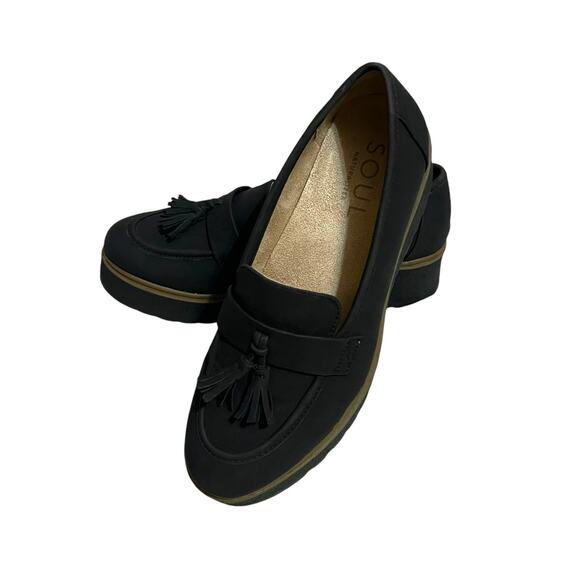 Naturalizer Soul Josie Tassel Loafer Platform Wedges Comfort Size 9 Black Chunky - Picture 1 of 14
